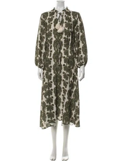 Pre-owned Cara Cara Paisley Print Midi Length Dress In Green