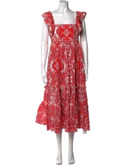 Pre-owned Cara Cara Paisley Print Midi Length Dress In Red