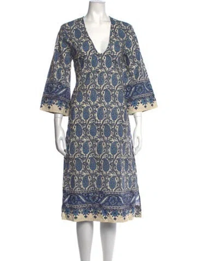 Pre-owned Cara Cara Paisley Print Midi Length Dress W/ Tags In Blue/neutrals