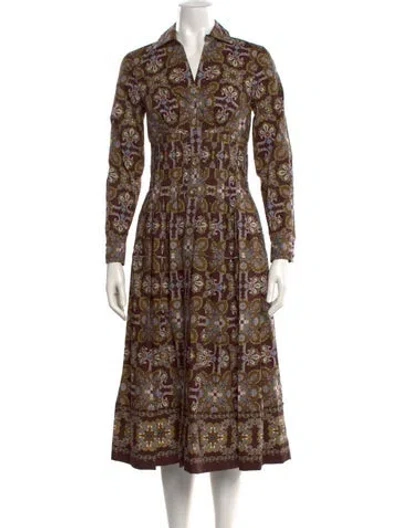 Pre-owned Cara Cara Paisley Print Midi Length Dress W/ Tags In Brown