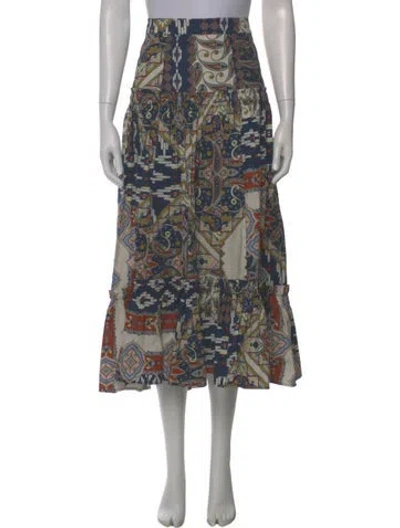 Pre-owned Cara Cara Paisley Print Midi Length Skirt In Blue