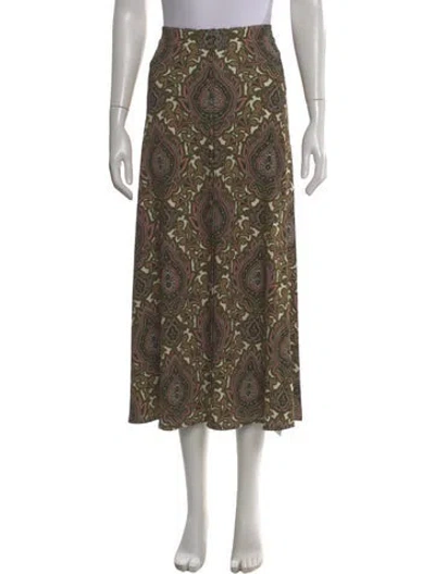 Pre-owned Cara Cara Paisley Print Midi Length Skirt In Green