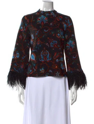 Pre-owned Cara Cara Paisley Print Mock Neck Blouse In Black