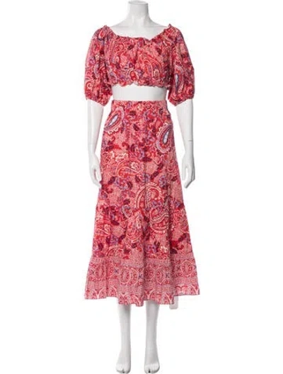Pre-owned Cara Cara Paisley Print Ruffle Embellishment Skirt Set In Red