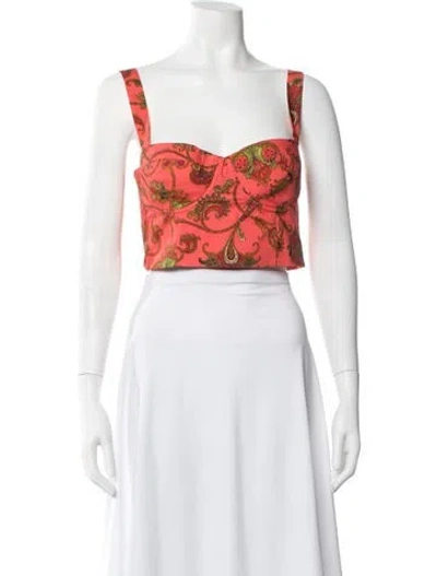 Pre-owned Cara Cara Paisley Print Square Neckline Crop Top W/ Tags In Red
