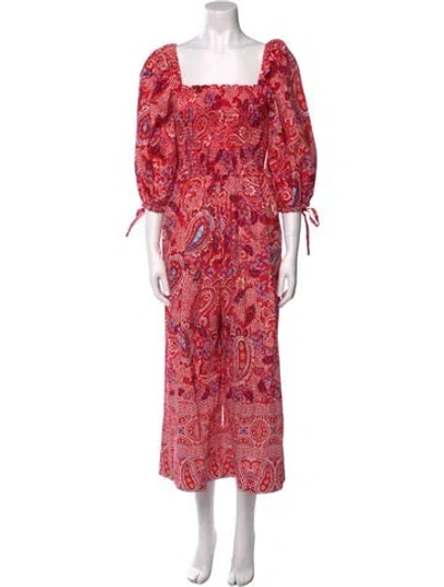 Pre-owned Cara Cara Paisley Print Square Neckline Jumpsuit W/ Tags In Red
