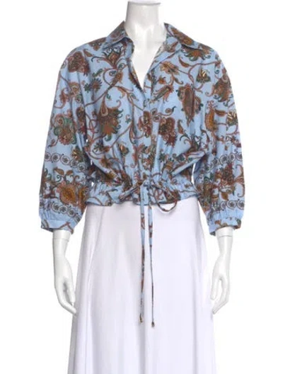 Pre-owned Cara Cara Paisley Print Three-quarter Sleeve Blouse In Blue