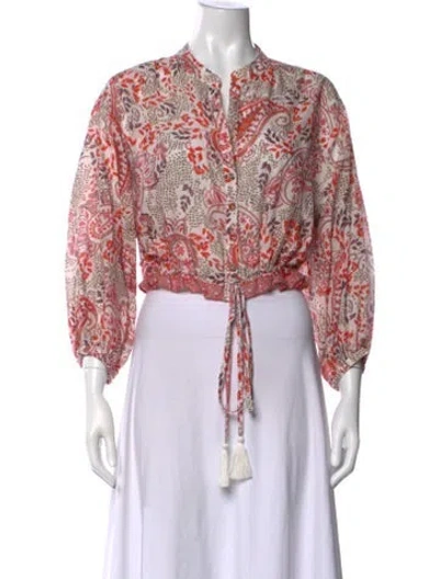 Pre-owned Cara Cara Paisley Print Three-quarter Sleeve Blouse In White