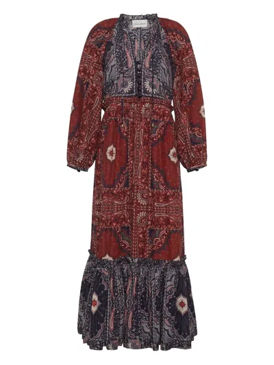 Cara Cara Paisley-print Tiered Midi Day Dress In Red