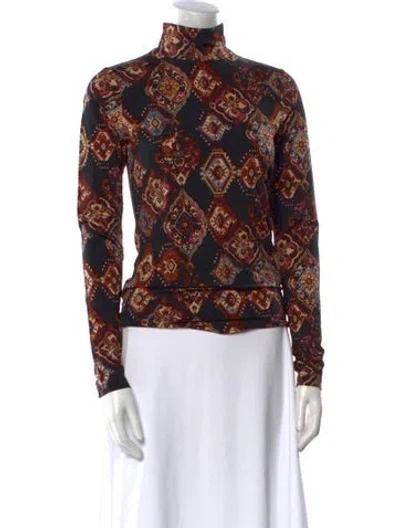 Pre-owned Cara Cara Paisley Print Turtleneck Blouse In White