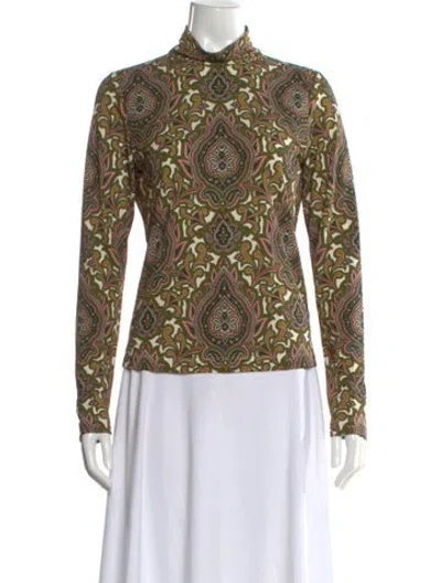 Pre-owned Cara Cara Paisley Print Turtleneck Top In Green