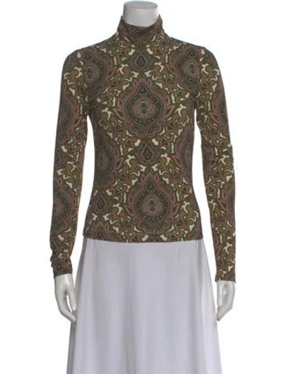 Pre-owned Cara Cara Paisley Print Turtleneck Top In Green