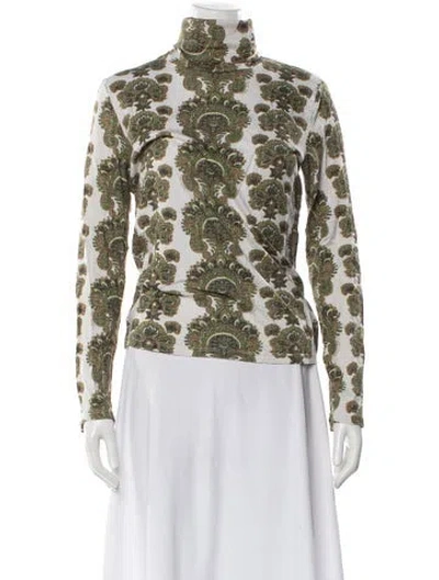 Pre-owned Cara Cara Paisley Print Turtleneck Top In Green