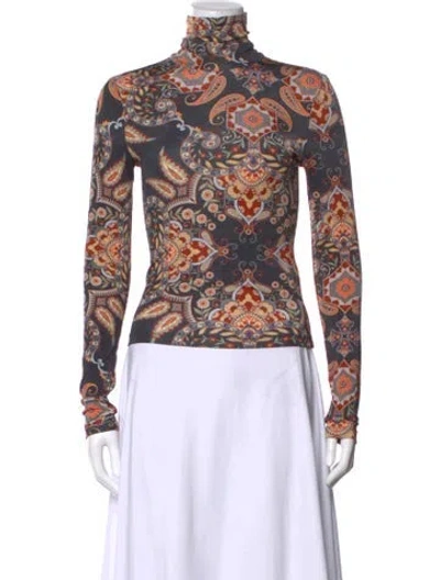 Pre-owned Cara Cara Paisley Print Turtleneck Top In Neutrals