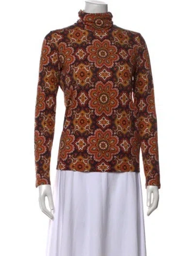 Pre-owned Cara Cara Paisley Print Turtleneck Top In Orange