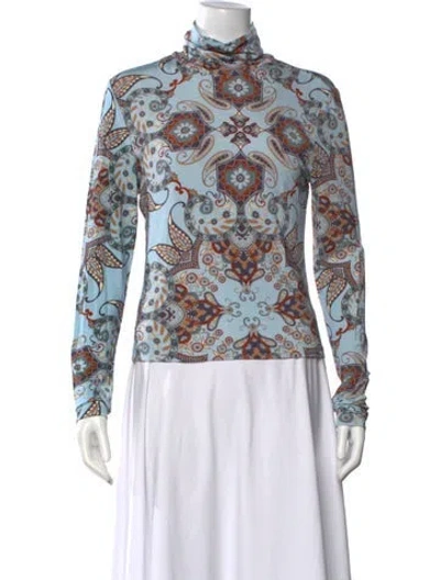 Pre-owned Cara Cara Paisley Print Turtleneck Top In White