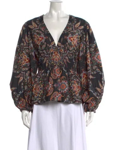 Pre-owned Cara Cara Paisley Print V-neck Blouse In Black