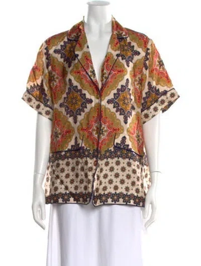 Pre-owned Cara Cara Paisley Print V-neck Blouse In Blue