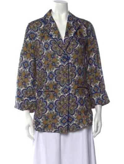 Pre-owned Cara Cara Paisley Print V-neck Blouse In Blue