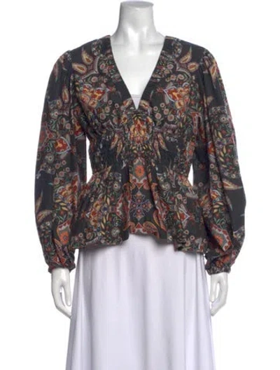 Pre-owned Cara Cara Paisley Print V-neck Blouse In Multicolor