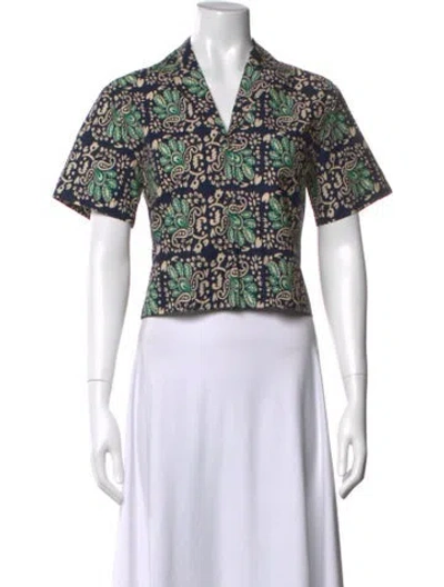 Pre-owned Cara Cara Paisley Print V-neck Crop Top In Yellow