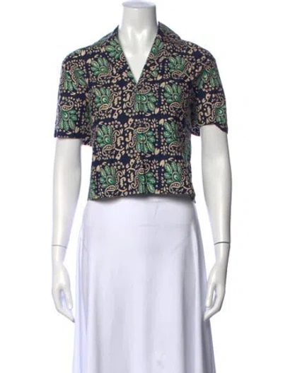 Pre-owned Cara Cara Paisley Print V-neck Top In White