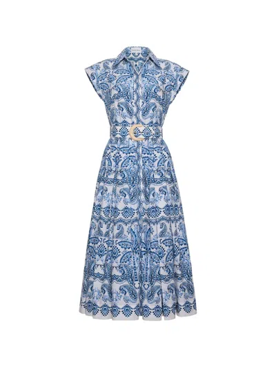 Cara Cara Paisley-print Belted Midi Dress In Blue