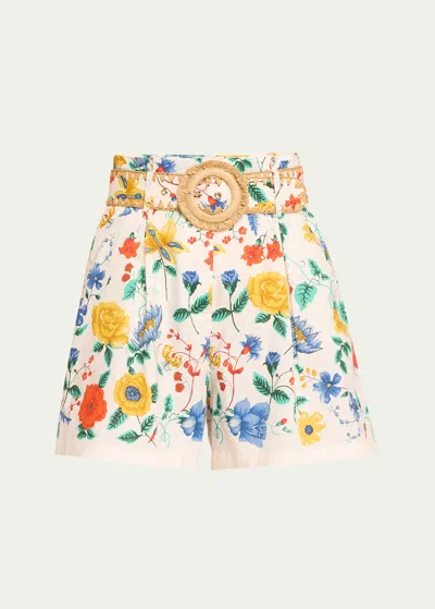 Cara Cara Palmer Floral Cotton Belted Shorts In Flora Scarf Turtl