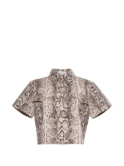 Cara Cara Paro Snakeskin-print Cropped Shirt In Brown