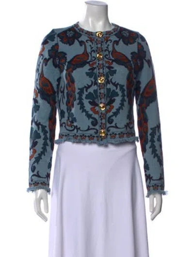 Pre-owned Cara Cara Patterned Crew Neck Sweater In Blue