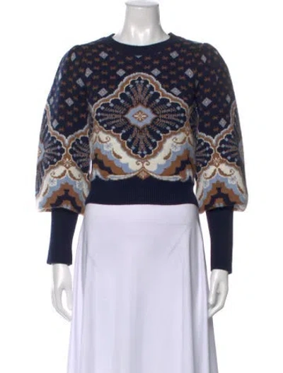 Pre-owned Cara Cara Patterned Crew Neck Sweater In Blue