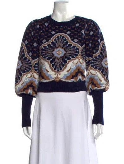Pre-owned Cara Cara Patterned Crew Neck Sweater In Blue