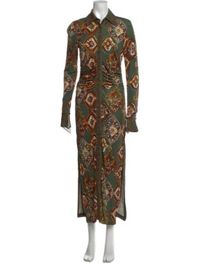Pre-owned Cara Cara Patterned Long Dress In Green