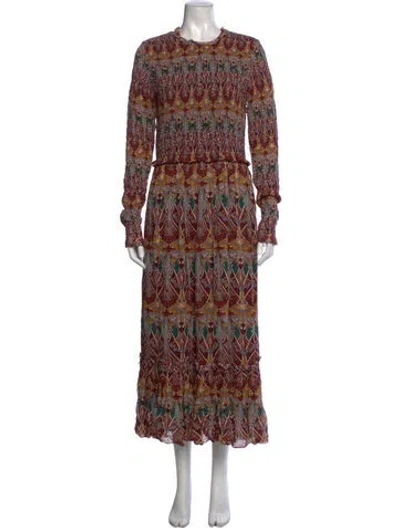 Pre-owned Cara Cara Patterned Long Dress In Red