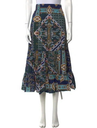 Pre-owned Cara Cara Patterned Long Skirt In Blue