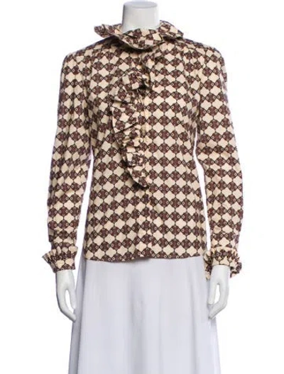 Pre-owned Cara Cara Patterned Long Sleeve Blouse W/ Tags In Neutral