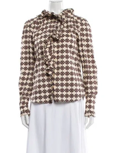 Pre-owned Cara Cara Patterned Long Sleeve Blouse In White