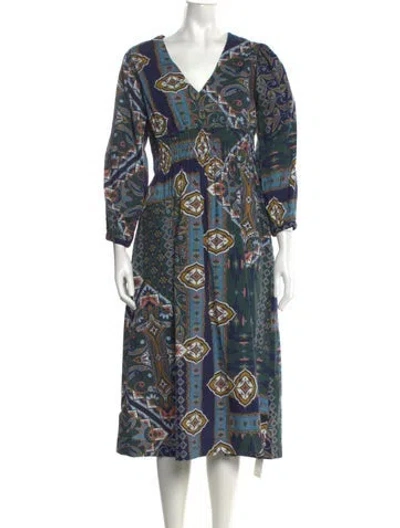 Pre-owned Cara Cara Patterned Midi Length Dress In Blue