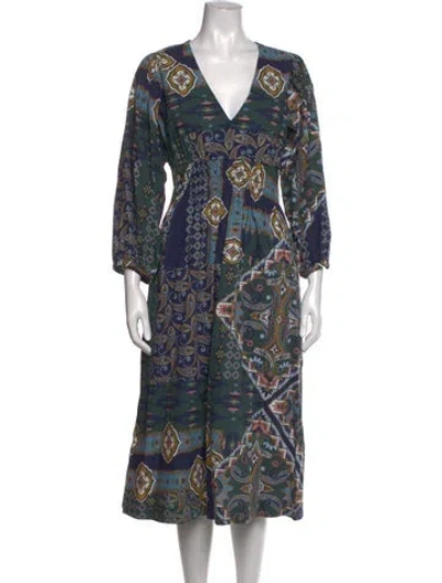 Pre-owned Cara Cara Patterned Midi Length Dress In Blue