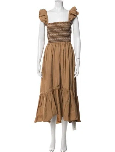 Pre-owned Cara Cara Patterned Midi Length Dress In Brown