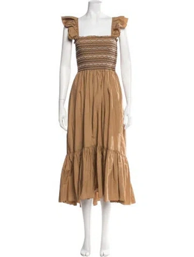 Pre-owned Cara Cara Patterned Midi Length Dress In Brown