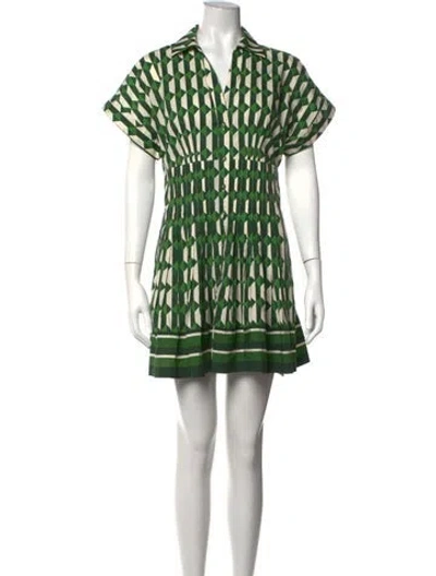 Pre-owned Cara Cara Patterned Mini Dress In Green