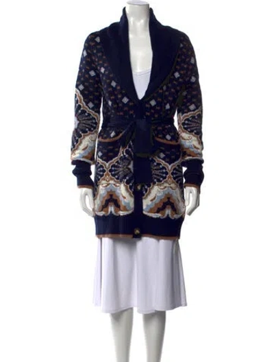 Pre-owned Cara Cara Patterned Open Front Sweater In Blue