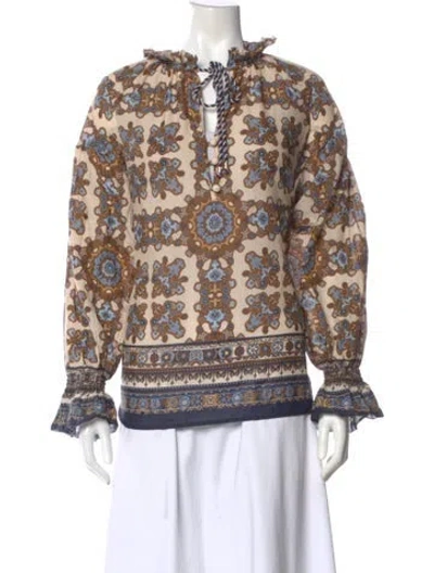 Pre-owned Cara Cara Patterned Tie Neck Blouse In Multi