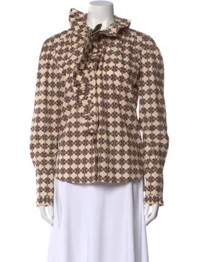 Pre-owned Cara Cara Patterned Tie Neck Blouse In Neutral