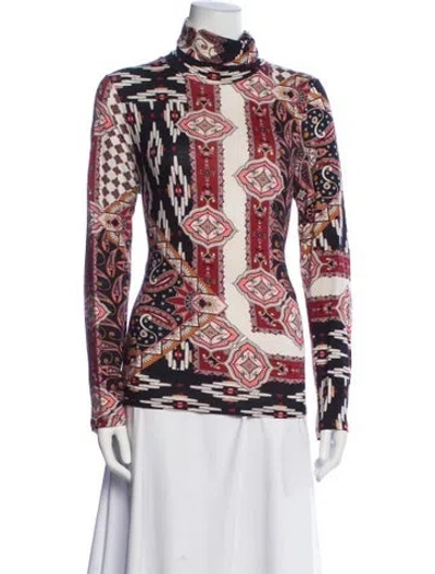Pre-owned Cara Cara Patterned Turtleneck Top In White