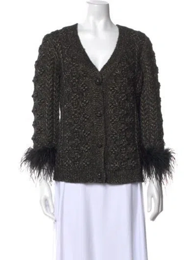 Pre-owned Cara Cara Patterned V-neck Sweater W/ Tags In Black