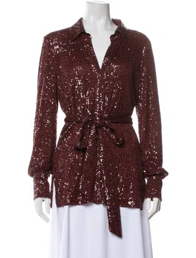Pre-owned Cara Cara Patterned V-neck Top In Brown