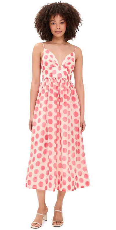 Cara Cara Pero Polka-dot Linen And Silk-blend Organza Midi Dress In Pink