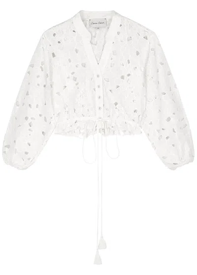 Cara Cara Perrin White Embroidered Cropped Cotton Top
